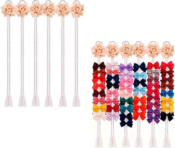 cherrboll Flower Hair Bow Organizer for Baby Girls, 6PCS Floral Hair Clips Holder Headband Hair Accessories Wall Hanging Organizers Storage for Toddler Room Nursery Decor