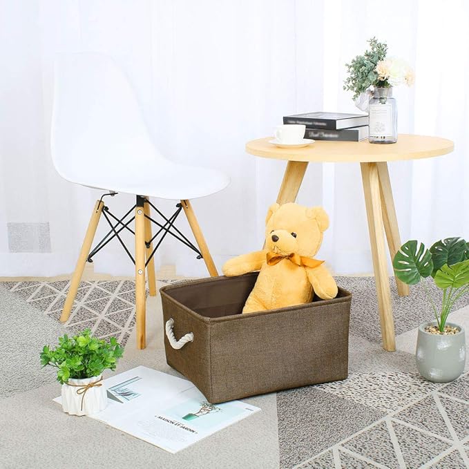 uxcell Fabric Storage Basket with Dual Handles, Collapsible Storage Bins for Toys Laundry Clothes Storage, Home Organizer for Bedroom Office Closet Chocolate Color Large