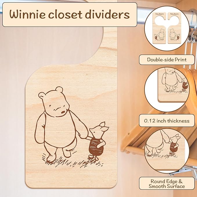 8PCS Winnie Baby Closet Divider -Winnie Nursery Decor Wardrobe Baby Closet Organizer,Daisy Design Nursery Decor Clothes Hanger Dividers for Sorting 8 from Newborn to 24+ Months
