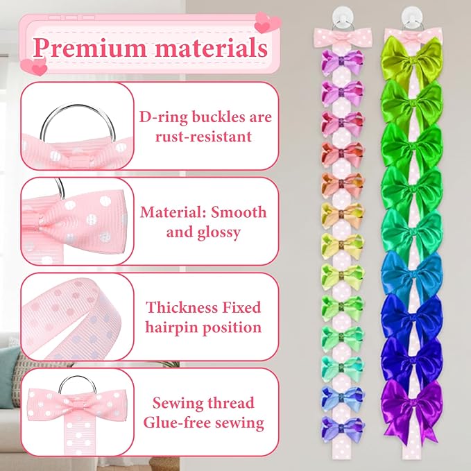 6 PCS Bow Organizer for Girls, Bow Holder for Girls Hair Bows, Pink Hair Bows Organizer for Wall Hanging Bedroom College Nursery Decors