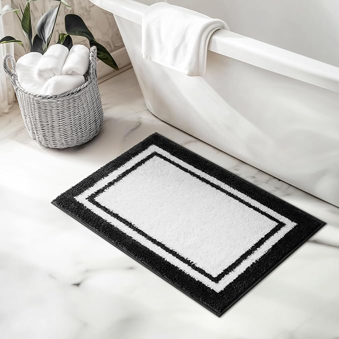 GRANNY SAYS Microfiber Bathroom Rugs Non Slip Washable, Water Absorbent Bathroom Mats for Tub Non Slip, Soft Bath Mats for Floor & Shower, Bath Rug, 16" x 24", Black Bath Rug