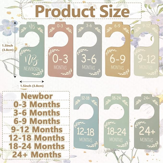 8 Pcs Baby Closet Dividers, Baby Clothes Dividers for Closet, Double-Sided Minimalist Cute Design, Nursery Decor Clothes Hanger Dividers for Sorting 8 Sizes from Newborn to 24+ Months