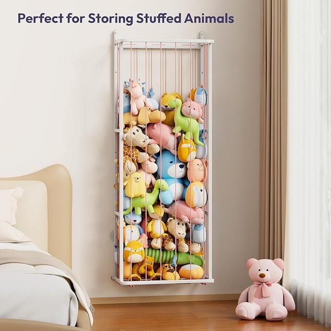 SWTYMIKI Large Stuffed Animal Storage - Over The Door Stuffed Animal Organizer, Toy Stuffy Storage for Nursery Play Room Bedroom Kid Room, Plush Organizer (Pink, 3-Tier)