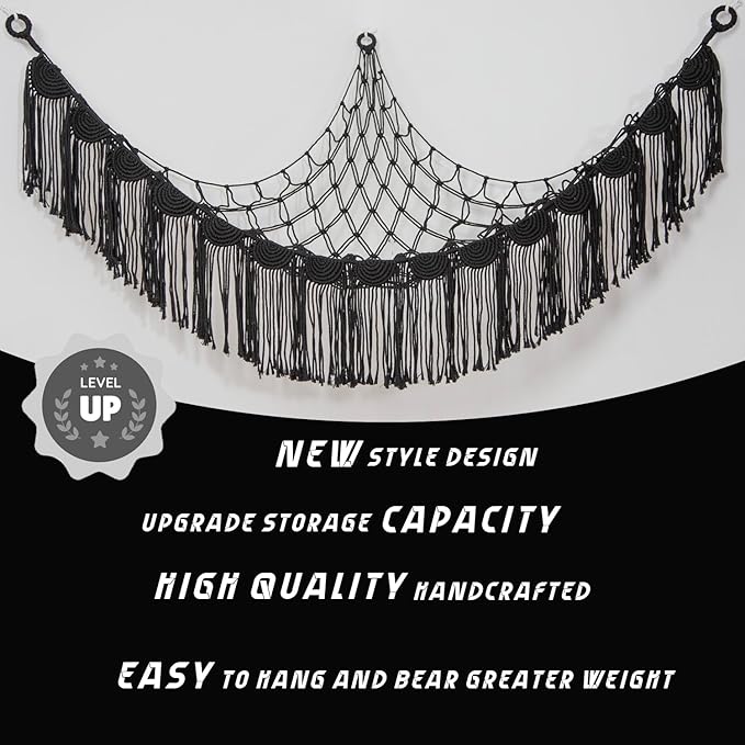Stuffed Animal Hammock Corner Hanging Net for Toy Organizer Playroom Stuffed Animal Toy Hammock Macraem Toy Display Plush Toy Holder for Bedroom (Black)
