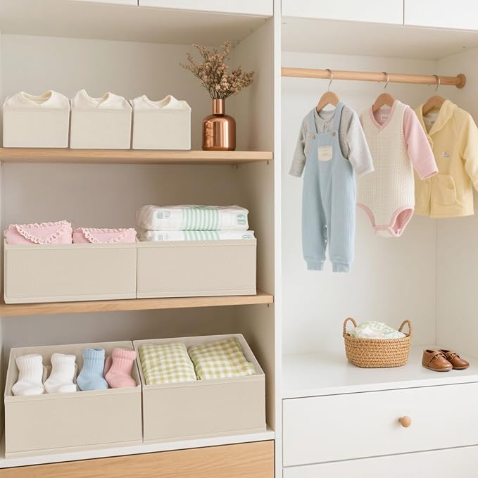 Dorisun Drawer Organizer Clothes 12 Pack, Dresser Closet Organizers For Baby Clothes Underwear, Sock Beige