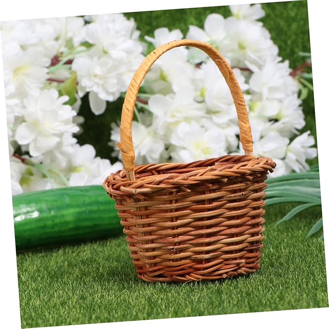 Zerodeko 1Pc Mini Handmade Woven Basket Creative Desktop Decoration for Home School Easter DIY Activity Prop Light Brown for Crafts Nursery Decor