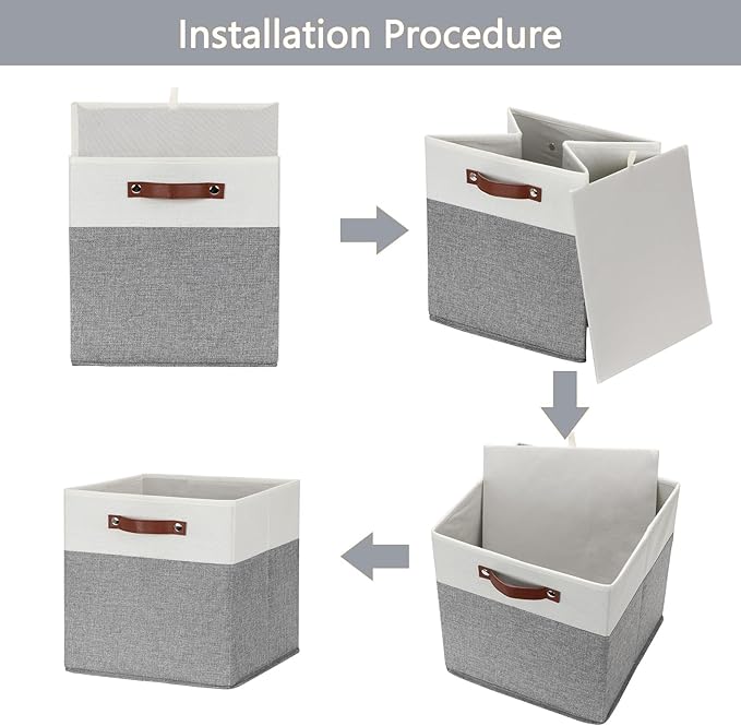 HNZIGE Fabric Storage Cubes, Set of 4, Foldable Cube Organizers for Shelves, Home,Decorative Bins for Organizer Home Toy Nursery Closet(White Gray)