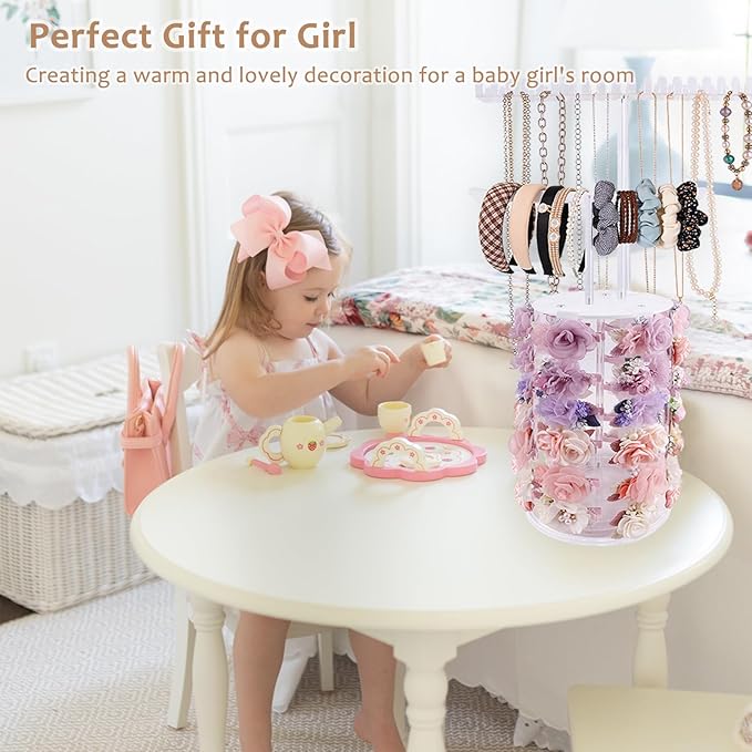 cherrboll Rotating Hair Bows Holder Stand, Headbands Organizer Scrunchies Claw Clips Rack Display Necklace Bracelet Hanger, Hair Accessories Storage Nursery Room Decor for Baby Toddler Girls