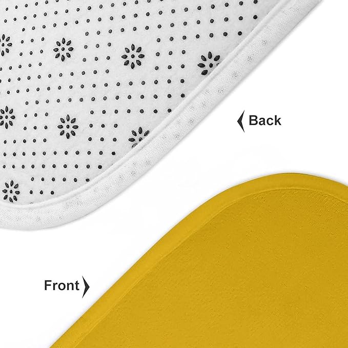 3 Pieces Bath Rug Sets, Solid Mustard Yellow Bathroom Mat Set Non Slip U Shaped Contour Rug & Toilet Lid Cover