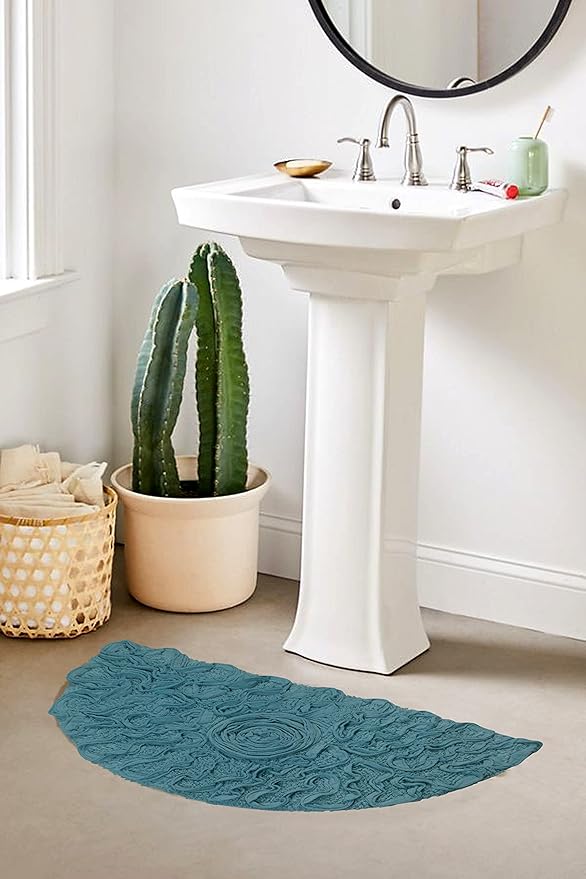 Home Weavers Bell Flower Collection 100% Cotton Tufted Bath Rugs, Extra Soft and Absorbent Bath Rugs, Non-Slip Bath Mats, Machine Washable, Bath Mats for Bathroom Floor, 17"x30" Slice Rug, Blue