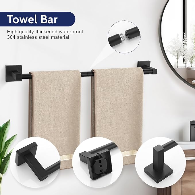 5-Piece Bathroom Hardware Set Black Bathroom Hardware Accessories Set Upgraded Toilet Paper Holder with Shelf Towel Holder Set for Bathroom Stainless Steel Wall Mounted