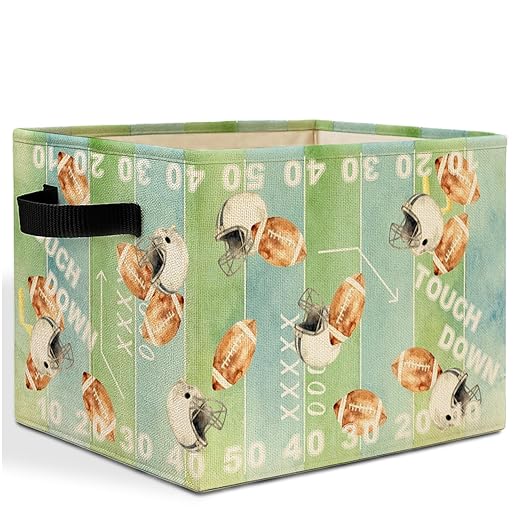 Football Storage Bins Box with Handles, Gifts for Football Players Lovers, Sports Field Laundry Basket Hamper Collapsible Clothes Toys Organizer for Kids Boys Bedroom Playroom