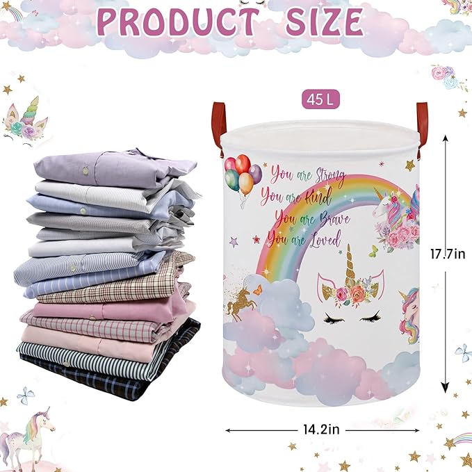 Unicorn Room Decor Kids Laundry Basket, Rainbow Cloud Toy Box for Girls,Pink Toddler Laundry Hamper Storage Bin,Cute Shelf Basket Clothes Book Toy Box Bin for Bedroom Bathroom(Cloud Unicorn)