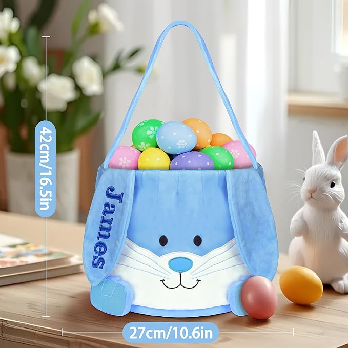 Personalized Easter Basket, PEMIRSAYO Easter Baskets for Kids, Bunny Easter Basket, Easter Egg Hunt Basket, Idea Easter Gifts, Easter Egg Basket - Blue