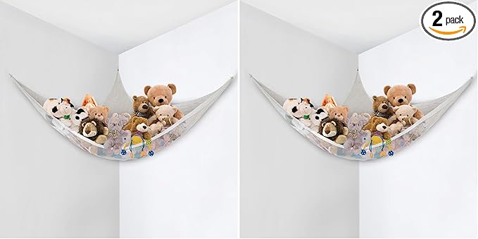 Plush Stuffed Animal Net Hammock -Corner Organizer and Toy Holder - Extra Large Hanging Storage for Kids Bedroom (Pack of 2)