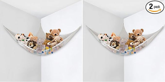 Plush Stuffed Animal Net Hammock -Corner Organizer and Toy Holder - Extra Large Hanging Storage for Kids Bedroom (Pack of 2)