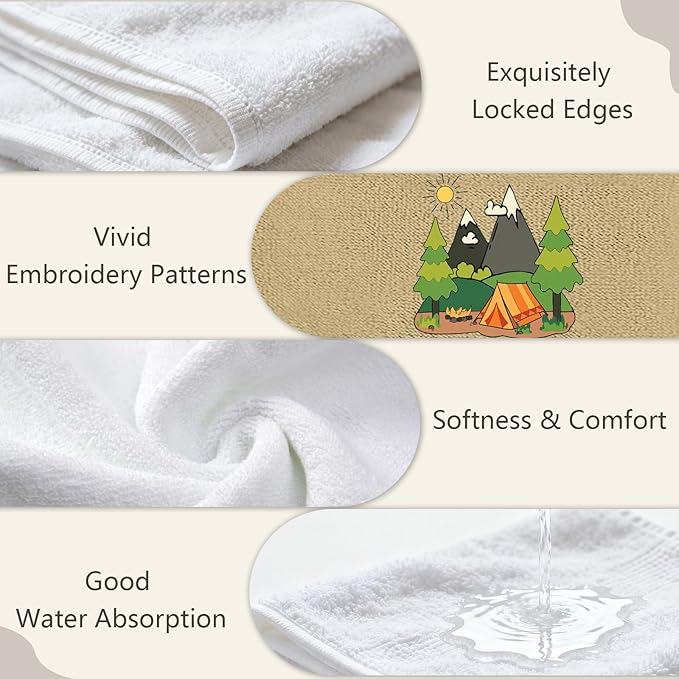 4 Pcs Camping Towels Camp Cotton Towel Set 29 x 13.3 Inch Camper Embroidered Towels Hand Kitchen Decorative Camping Bath Hand Towel Camper Bathroom Accessories Farmhouse Decor Housewarming Gift