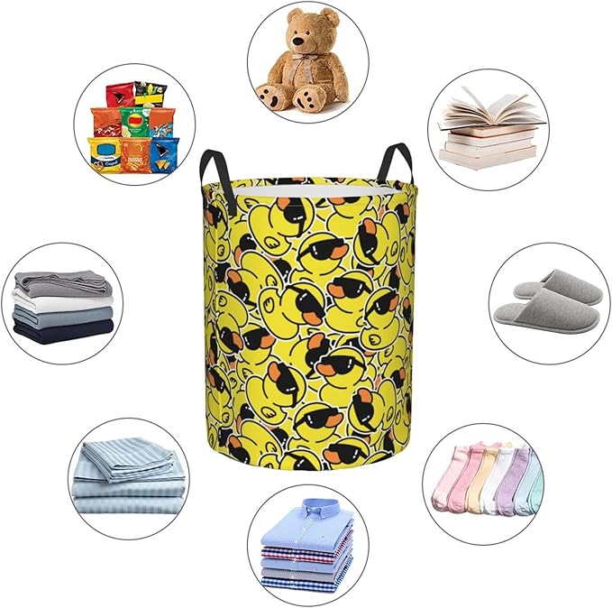 38L Round Laundry Hamper Funny Cute Rubber Ducks Storage Basket Waterproof Coating Organizer Bin For Nursery Clothes Toys