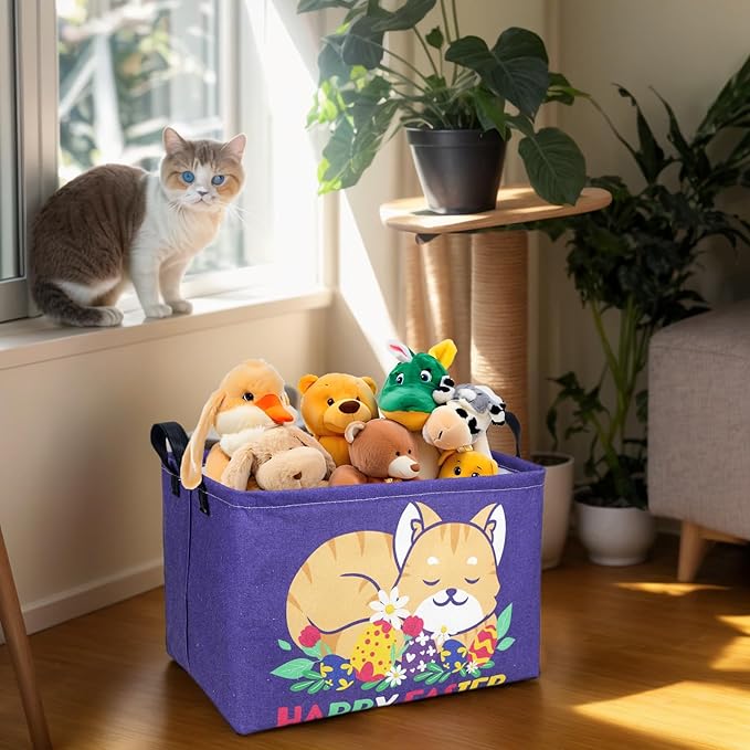 Cat Easter Basket for Kid Large Empty Easter Bunny Eggs Décor Storage Basket (Cat)