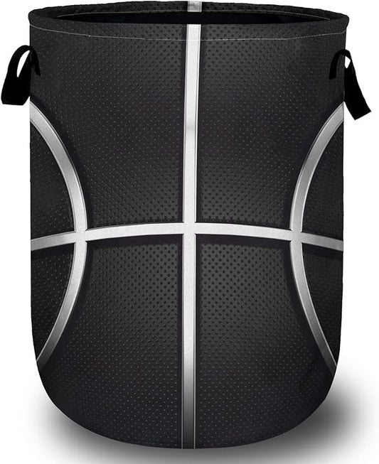 Cool Basketball Laundry Basket, Sport Ball Laundry Hamper Collapsible Oxford Cloth with Handle Clothes Toy Storage Bin for Bathroom Laundry Room Bedroom 15.7 X 20 Inch