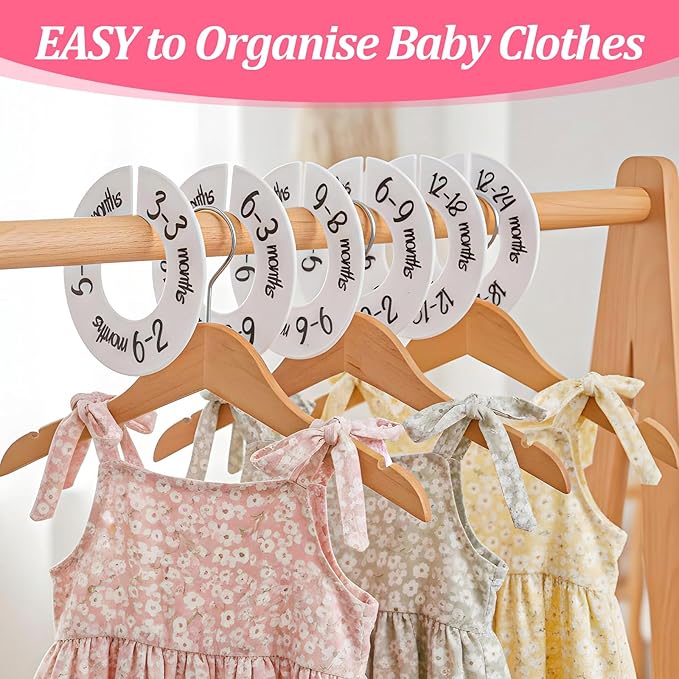 Baby Closet Dividers Unisex Round Baby Clothes Dividers Nursery Closet Organizer Decor Double-Sided Fits Most Rods 6 Pcs