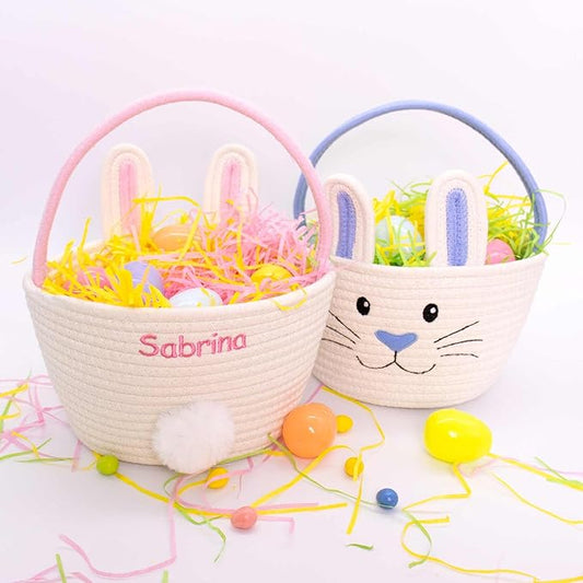 Personalized Easter Bunny Rope Basket (Pink)