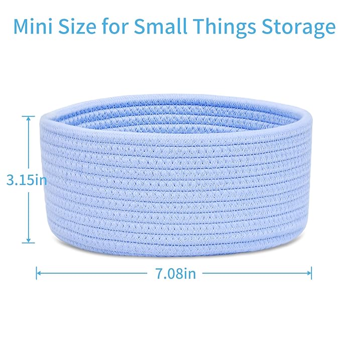 ABenkle 2 Pack Small Baskets, Cotton Rope Woven Basket, Cute Mini Tiny Storage Baskets, Decorative Boho Basket for Nursery Living Room Bedroom Shelf, Empty Gift Basket