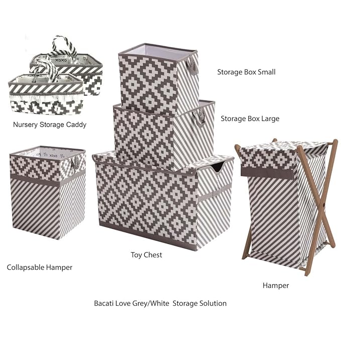 Bacati Love Unisex Nursery Fabric Storage Caddy with Handles, Silver/Grey