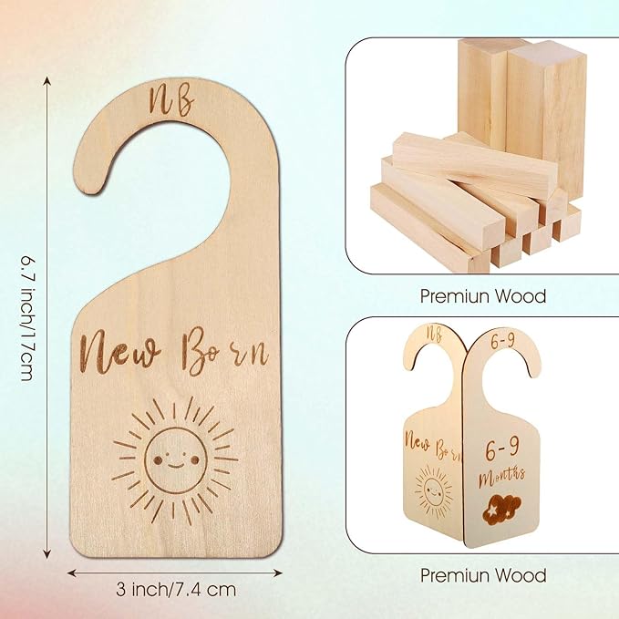 Wooden Baby Closet Dividers Double-Sided Wooden Baby Wardrobe Babies Closet Organizer for Clothes Organizer Adorable Clothes Size Hanger Holder Nursery Decor Birthday Gift for Babies Room