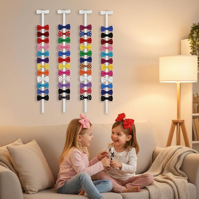 Hecila 6PCS Bow Holder Long Hair Bow Organizer Hair Accessories Organizer Hairs Clips Storage Wall Hanging Home Decor Headband Bows Storage Wall Hanging Display for Nursery Home Decors