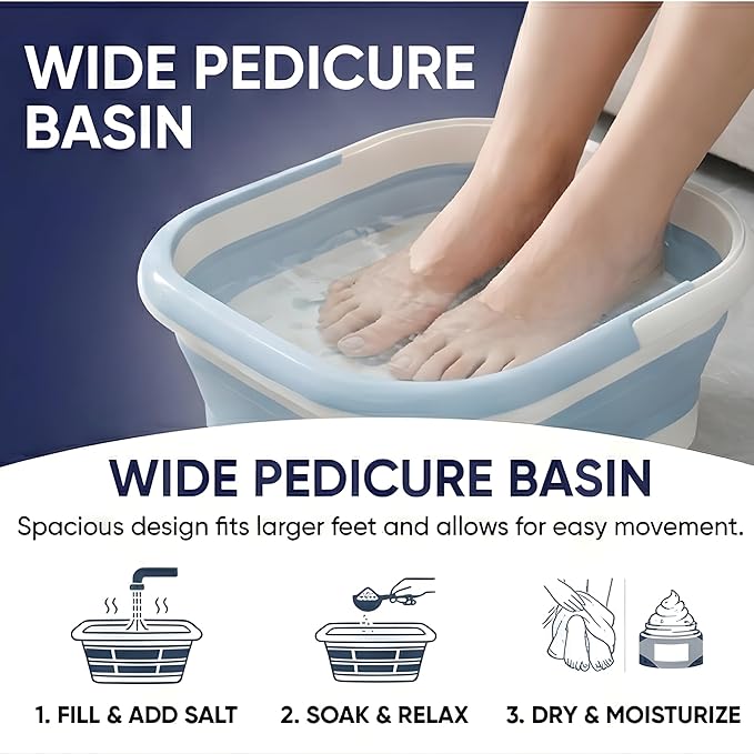 Vital Vibes Collapsible Foot Spa Bath Massager – Large Foot Soaking Tub with Heat Cover & Rollers – Professional Pedicure Kit for Callus Removal, Pain Relief & Soaking – Includes Epsom Salt