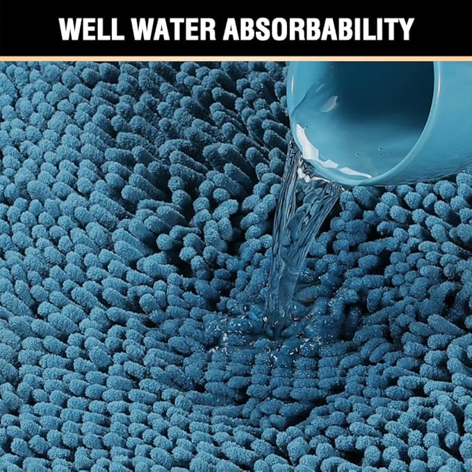 H.VERSAILTEX Microfiber Bath Rugs Chenille Floor Mat Ultra Soft Washable Bathroom Dry Fast Water Absorbent Bedroom Area Rugs, 24 x 42 - Inch, Dark Teal