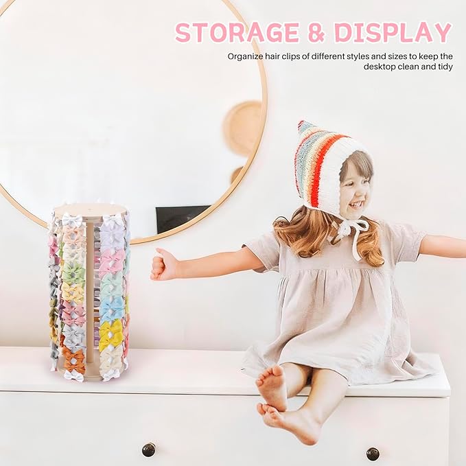 POVETIRE Hair Bow Holder for Girls,White Hair Clip Organizer,360 Rotation Hairbow Organizers Rack Display Decors Baby Nursery Toddler Girls Room