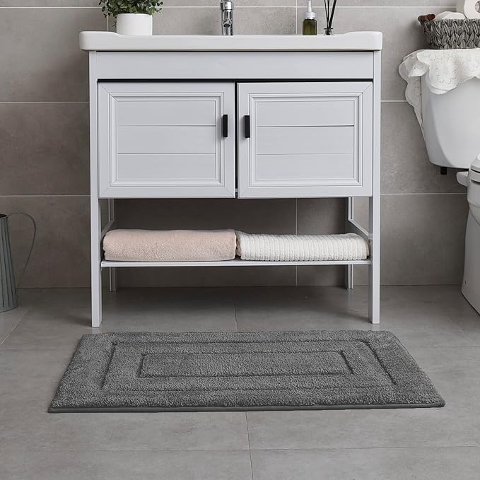 GRANNY SAYS Gray Bathroom Rugs Non Slip, Bath Mats for Bathroom, Super Soft and Water Absorbent, Microfiber Washable Bath Rugs for Bath Floor, Tub and Shower, 32" x 20", Dark Gray