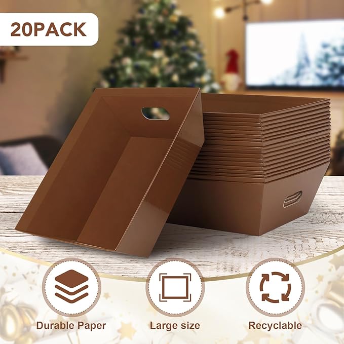 20PACK Baskets for Gifts Empty, 10x12”Thick Brown Gift Basket with Handles