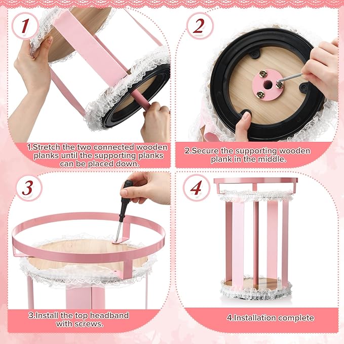 Remerry Pink Hair Bow Holder for Girls Gift Rotating Bow Organizer Stand with Headband Hanger Hair Clips Accessories Display Rack for Baby Nursery Toddler Room Decor