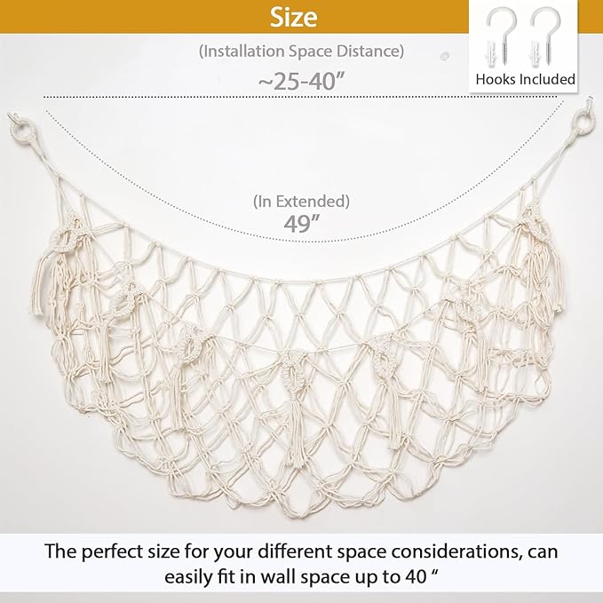 Stuffy Animal Net for Stuffed Animals Storage Hammock Macrame Stuffed Animal Toy Display Plush Toy Holder Wall Hanging Net for Stuffed Animal Display (Cream,49" W)