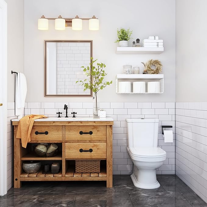 QEEIG White Bathroom Shelves Over Toilet - Wall Mounted Floating Shelves Farmhouse Shelf Toilet Paper Storage Small 16 inch Set of 2 (019-W2)