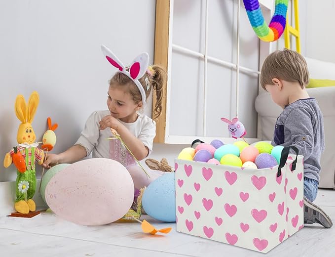 Rectangular Pink Basket Heart Toy Basket Baby Girls Basket Love Gift Basket Cute Kids Toy Storage Bin Organizer Shelf Book Basket Love Room Decor(Pink Love)