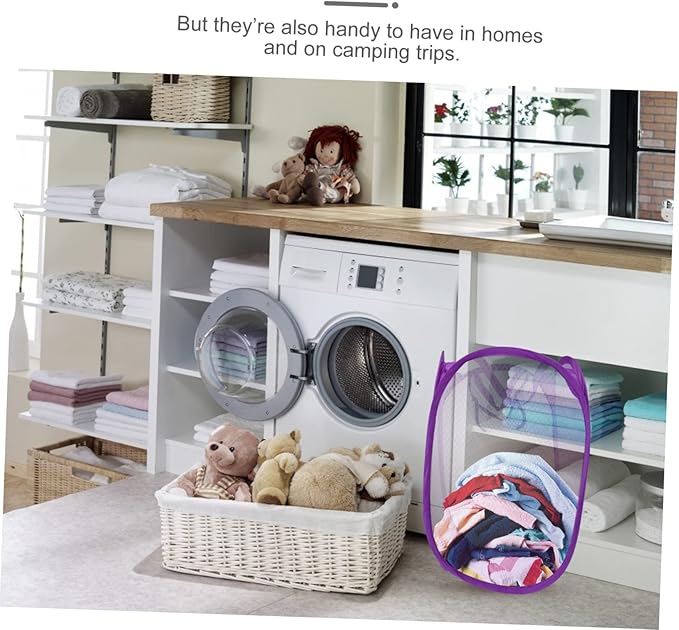 Foldable Mesh Laundry Basket with Side Pocket - Breathable Pop-up Hamper for College Dorms Small Apartments and Travel - Portable Clothes Hamper 19 Inch