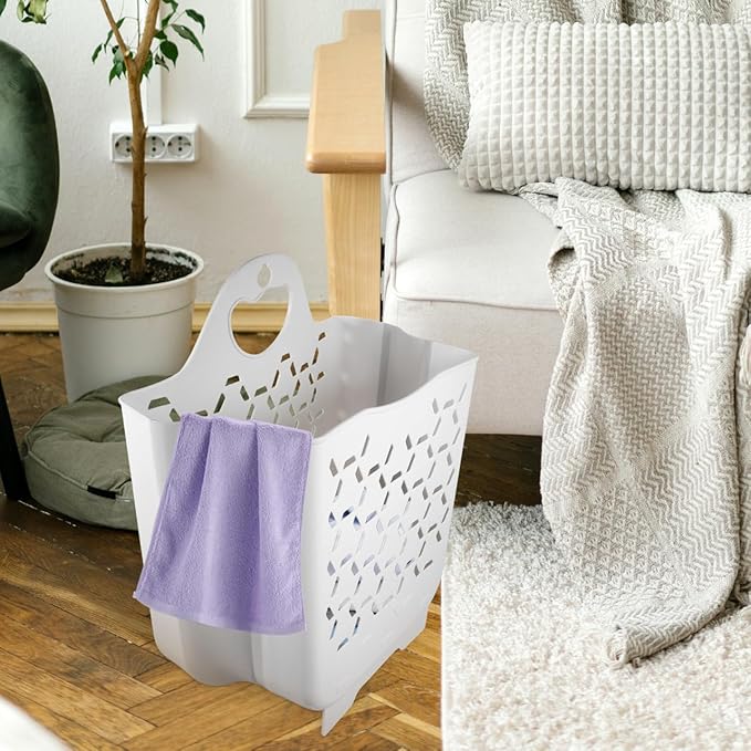Amosfun Wall Mount Laundry Basket Foldable Laundry Hamper with Handle Space Saving Collapsible Dirty Clothes Storage Basket for Bathroom 11.81X33.46X15.15 Inch