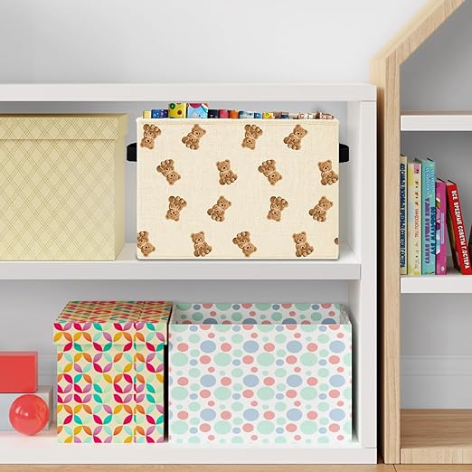 Cute Bear Kids Storage Bins Box with Handles, Bear Nursery Decor, Brown Bears Animal Laundry Basket Hamper Collapsible Clothes Toys Organizer for Kids Room Nursery Playroom Bathroom
