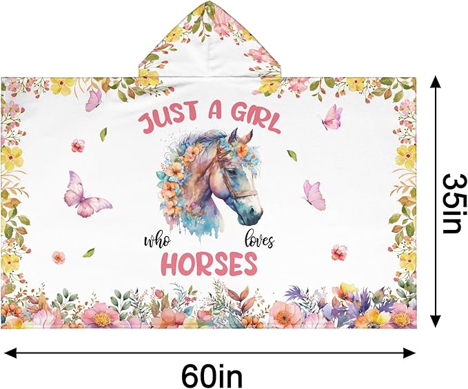 Horse Hooded Bath Towels for Girls,Soft Cotton Swimming Shower Beach Blanket (Horse)