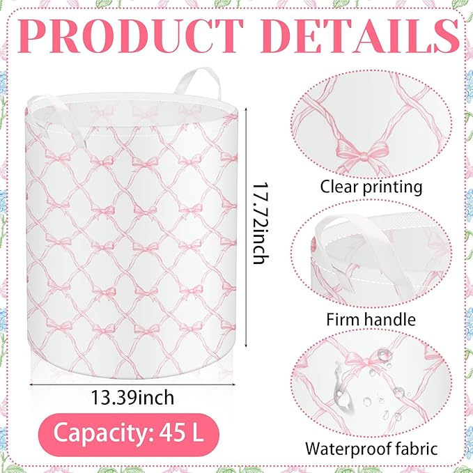 2 Pcs Laundry Basket Coquette Storage Basket for Girls Nursery Hamper with Handles Foldable Waterproof Collapsible Storage Bin Organizer for College Dorms Bathroom(Hydrangea)