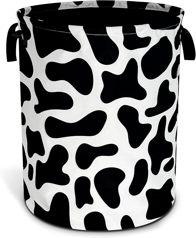 Cow Print Laundry Basket Animal Foldable Oxford Cloth Funny Tote Bag Laundry Hamper Clothes Storage Bucket Organizer For Bathroom/Laundry Storage/Bedroom Storage Basket 17.7x13.7 Inch