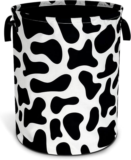 Cow Print Laundry Basket Animal Foldable Oxford Cloth Funny Tote Bag Laundry Hamper Clothes Storage Bucket Organizer For Bathroom/Laundry Storage/Bedroom Storage Basket 17.7x13.7 Inch