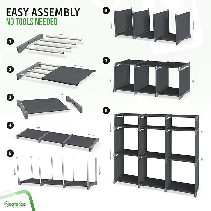 9 Cube Storage Organizer With Bins Included - Closet Storage With 9 Storage Bins - Easy To Assemble Storage Unit With Drawers - Closet Organization For Clothes, Bedroom, Nursery, & Toys (Dark Grey)
