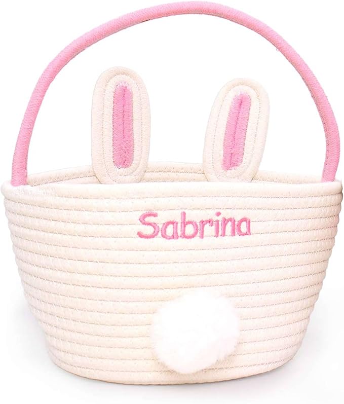 Personalized Easter Bunny Rope Basket (Pink)