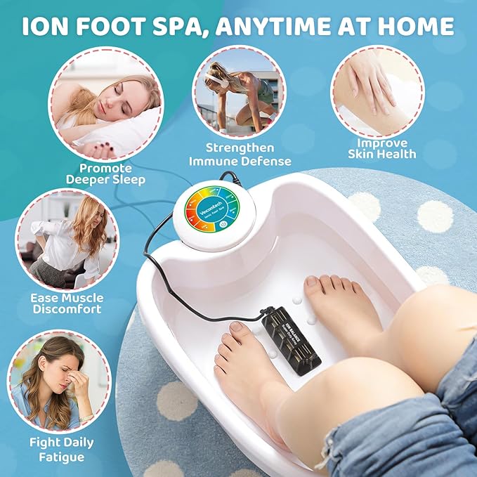 Ionic Foot Bath Detox Machine, Foot Detox Machine at Home/Salon, Ionic Foot Spa with Upgraded Durable Basin, 2 Super Duty Arrays, 1 Epsom Salt, 10 Liners (Colorful)