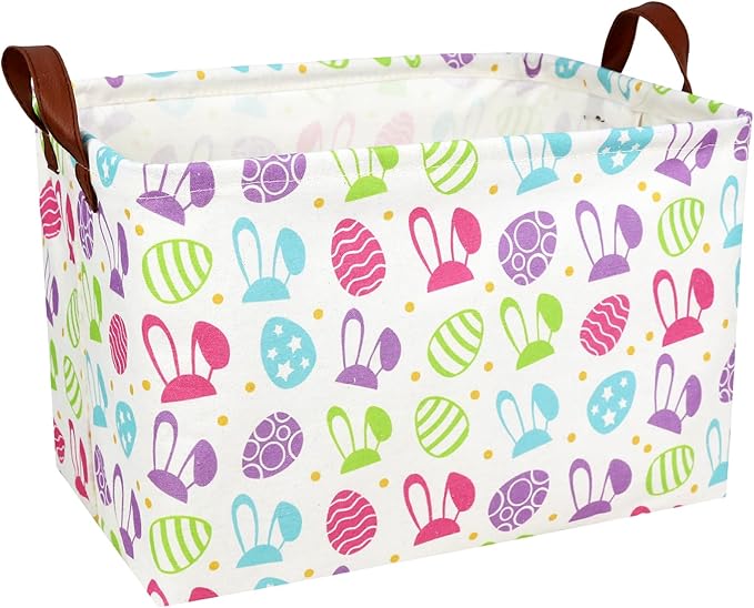 Large Rectangular Cute Kid Easter Basket Empty Bunny Eggs Easter Basket Gift Spring Room Storage Organizer Décor (Long Eared Rabbit Easter Egg)